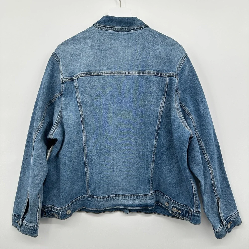 Old‎ Navy Denim Jacket Plus Size XXL Trucker Stretch Jean Pockets Minimalist New - Picture 10 of 13